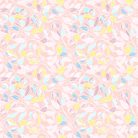 Vector seamless background with colorful watercolor illustration of foliage and plants.のイラスト素材