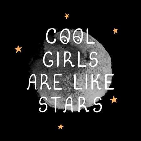 Vector illustration with hand drawn lettering - Cool girls. Colorful typography design in Scandinavian style.のイラスト素材