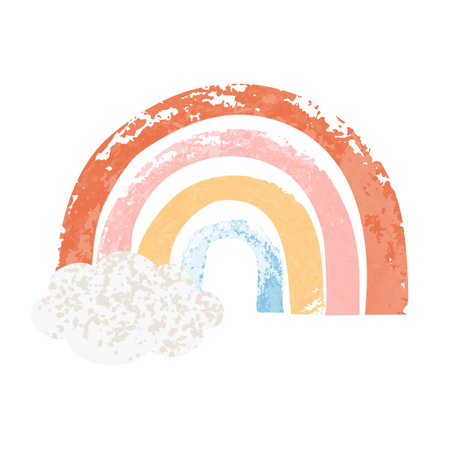 Vector colorful hand drawn illustration of rainbow in cartoon scandinavian style isolated on white background for kids.のイラスト素材