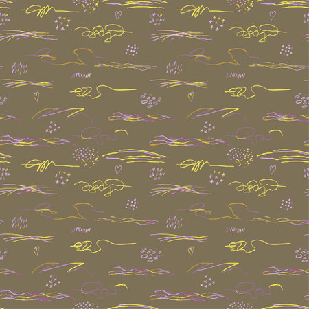 Vector modern seamless background with colorful hand drawn abstract lines, doodles.のイラスト素材