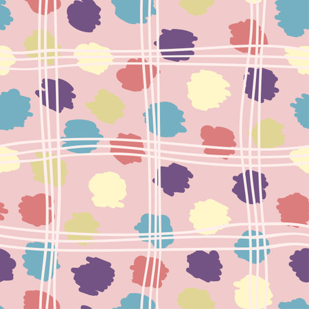 Vector modern seamless pattern with colorful hand draw abstract blobes, doodles.のイラスト素材