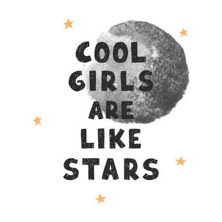 Vector illustration with hand drawn lettering - Cool girls. Colorful typography design in Scandinavian style.のイラスト素材