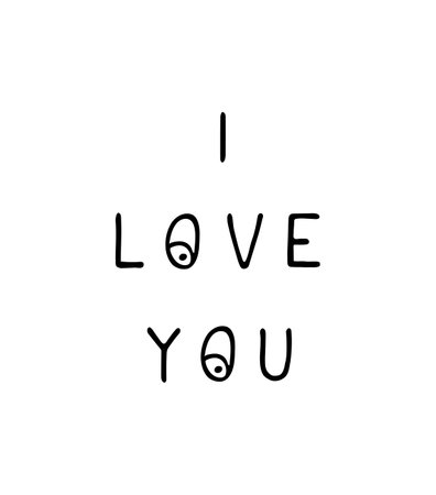 Vector illustration with hand drawn lettering - I love you. Black and white typography design in Scandinavian style.のイラスト素材