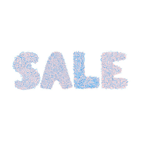 Vector illustration with hand drawn lettering - Sale. Word sale made of flowers. Colorful typography design.のイラスト素材