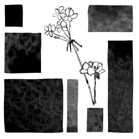 Vector collage modern poster with abstract shapes and illustration of plant. Scandinavian Style.のイラスト素材