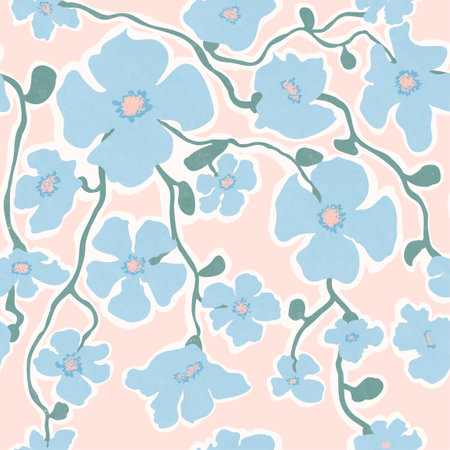 Vector seamless pattern with colorful illustration of beautiful flowers.のイラスト素材