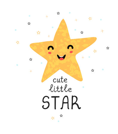 Vector illustration with hand drawn lettering - Cute little star. Colorful typography design.のイラスト素材