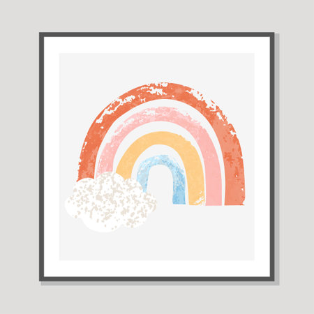 Vector colorful hand drawn illustration of rainbow in cartoon scandinavian style isolated on white background for kids.のイラスト素材