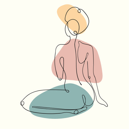 Vector outline black and white illustration of woman body. One line drawing isolated on white background.のイラスト素材