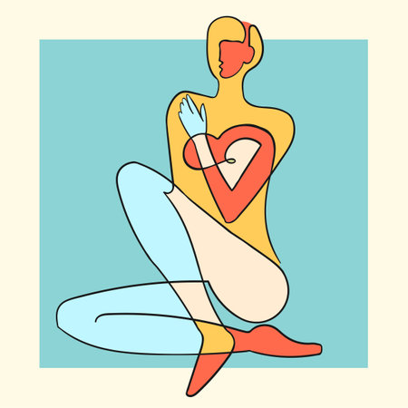 Vector outline colorful illustration of woman body. One line drawing.のイラスト素材