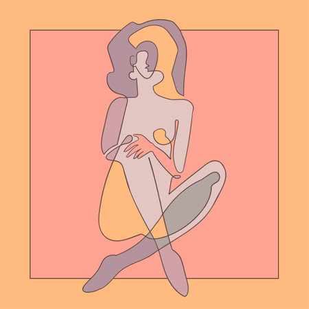 Vector outline colorful illustration of woman body. One line drawing.のイラスト素材