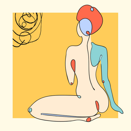 Vector outline colorful illustration of woman body. One line drawing.のイラスト素材