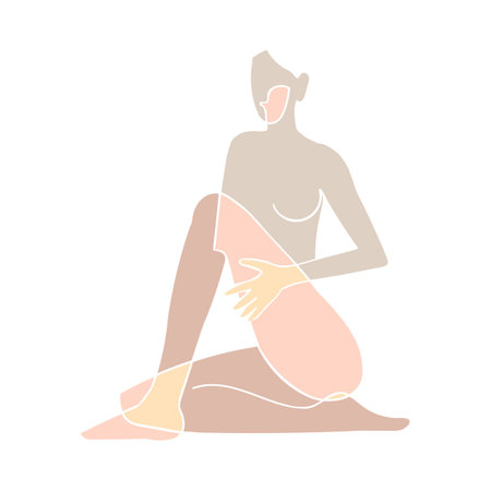 Vector colorful illustration of woman body silhouette. One line drawing isolated on white background.のイラスト素材