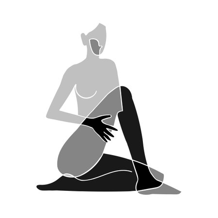 Vector black and white illustration of woman body silhouette. One line drawing isolated on white background.のイラスト素材