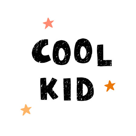 Vector illustration with hand drawn lettering - Cool kid. Colorful typography design in Scandinavian style.のイラスト素材