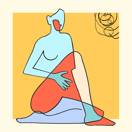 Vector outline colorful illustration of woman body. One line drawing.のイラスト素材