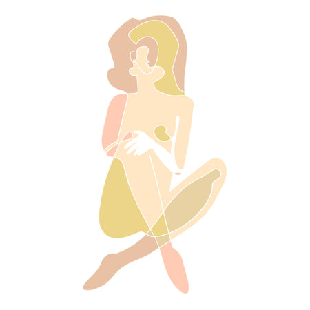 Vector colorful illustration of woman body silhouette. One line drawing isolated on white background.のイラスト素材