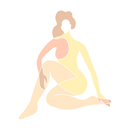 Vector colorful illustration of woman body silhouette. One line drawing isolated on white background.のイラスト素材