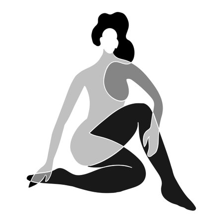 Vector black and white illustration of woman body silhouette. One line drawing isolated on white background.のイラスト素材
