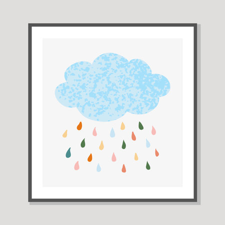 Vector colorful hand drawn illustration of rain cloud in cartoon scandinavian style isolated on white background for kids.のイラスト素材