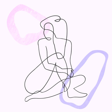 Vector outline colorful illustration of woman body. One line drawing isolated on white background.のイラスト素材