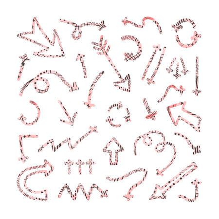 Vector colorful abstract set with illustrations of hand drawn arrows and direction pointers isolated on white background. Elemets for your design for card, poster, packaging paper, t-shirts printのイラスト素材