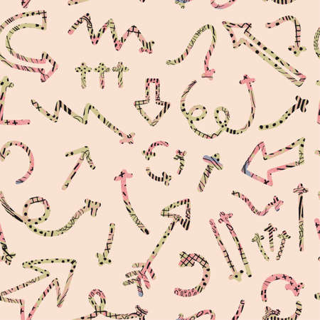 Vector seamless pattern with colorful abstract illustrations of hand drawn arrows and direction pointers. Can be used for wallpaper, surface texture, textile print, wrapping paper, design presentationのイラスト素材