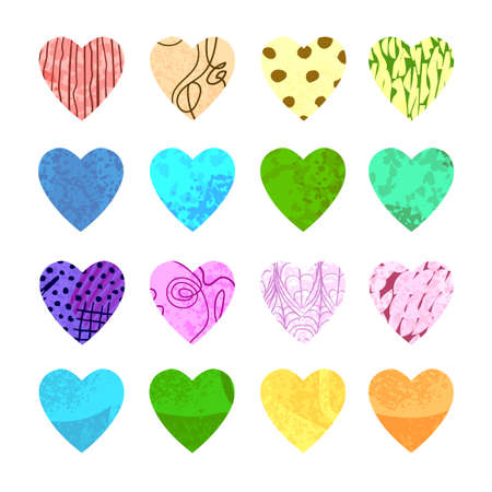 Vector colorful set with hearts shape. Hand drawn trendy illustration. Design elements for Valentine day.のイラスト素材