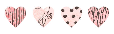 Vector colorful set with hearts shape. Hand drawn trendy illustration. Design elements for Valentine day.のイラスト素材