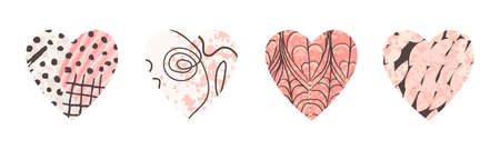 Vector colorful set with hearts shape. Hand drawn trendy illustration. Design elements for Valentine day. Use it for design greeting card, banner, Social Media post, invitation, graphic designのイラスト素材
