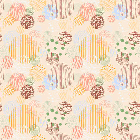 Vector modern seamless background with colorful hand drawn abstract round elements, doodles. Use it for wallpaper, textile print, pattern fills, web, texture, wrapping paper, design presentationのイラスト素材