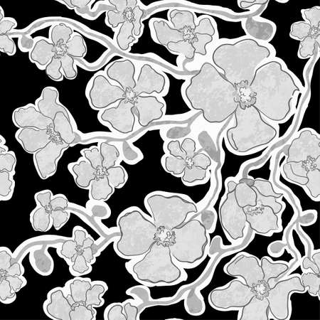 Vector seamless pattern with illustration of beautiful flowers. For wallpaper, textile print, pattern fills, web page, surface textures, wrapping paper, design of presentation, graphic designのイラスト素材