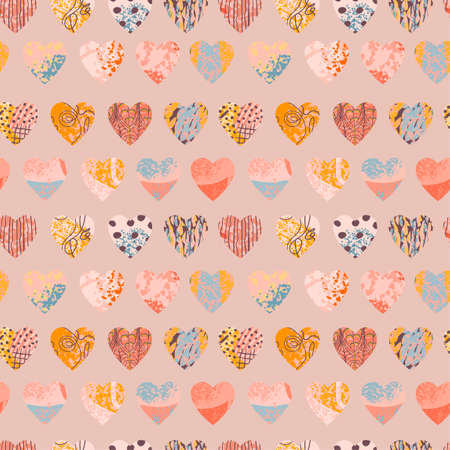 Vector seamless background with colorful heart shape. Use it for wallpaper, textile print, pattern fills, web page, surface textures, wrapping paper, design of presentation and other graphic designのイラスト素材