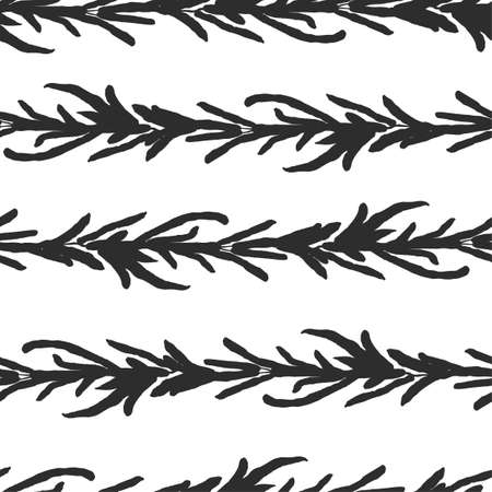 Vector seamless background with black and white illustration of herbs, plants. Use it for wallpaper, textile print, pattern fills, web page, surface textures, wrapping paper, design of presentationのイラスト素材