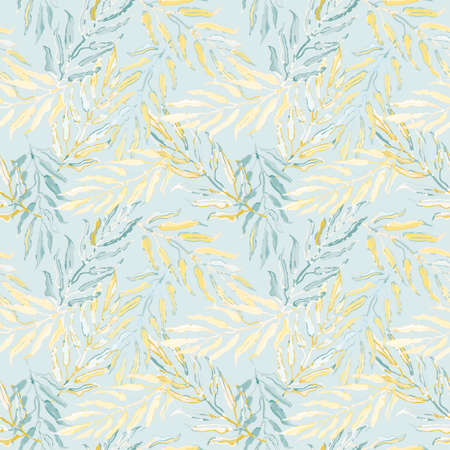 Vector seamless pattern with colorful illustration of tropical palm leaves. For wallpaper, textile print, pattern fills, web page, surface textures, wrapping paper, design of presentationのイラスト素材