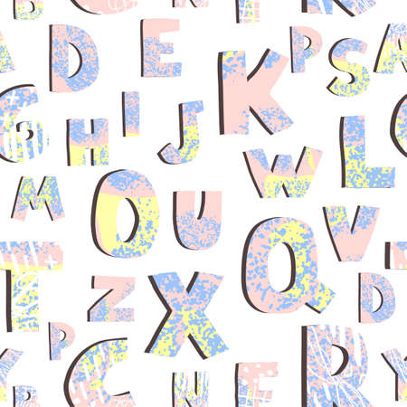 Vector seamless pattern with colorful letters on white background. Alphabet. Can be used for wallpaper, pattern fills, web page, surface textures, textile print, wrapping paper, design presentationのイラスト素材