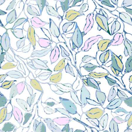 Vector seamless background with colorful watercolor illustration of foliage and plants. Can be used for wallpaper, pattern fills, web page, surface textures, textile print, wrapping paperのイラスト素材
