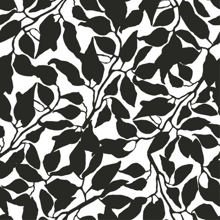 Vector seamless background with black and white illustration of foliage and plants. Can be used for wallpaper, pattern fills, web page, surface textures, textile print, wrapping paperのイラスト素材