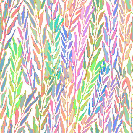 Vector seamless background with colorful watercolor illustration of foliage and plants. Can be used for wallpaper, pattern fills, web page, surface textures, textile print, wrapping paperのイラスト素材