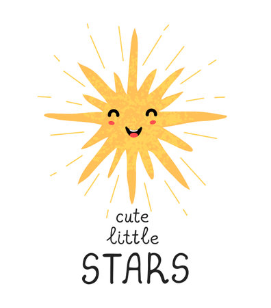 Vector illustration with hand drawn lettering - Cute little star. Colorful typography design for postcard, banner, t-shirt print, invitation, greeting card, posterのイラスト素材