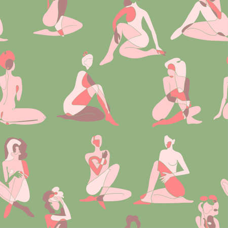 Vector seamless pattern with colorful illustration of silhouette women body. For wallpaper, textile print, pattern fills, web page, wrapping paper, design of presentation and other graphic designのイラスト素材