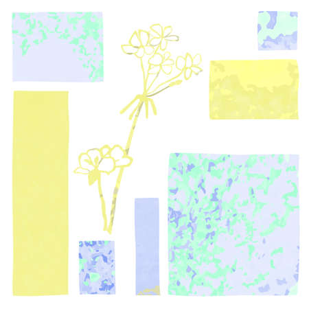Vector collage modern poster with abstract shapes and illustration of plant. Scandinavian Style. For posters, textile print, wrapping paper, greeting card template, social media postのイラスト素材