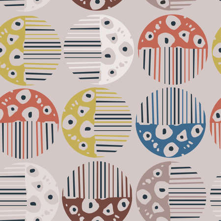 Vector modern seamless background with colorful hand drawn abstract round elements, doodles. Use it for wallpaper, textile print, pattern fills, web, texture, wrapping paper, design presentationのイラスト素材