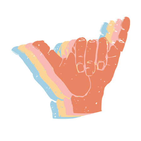 Vector shaka surfers hand in vintage style for flayer, poster, logo or t-shirt print with lettering and shaka. Typography vector Element.のイラスト素材