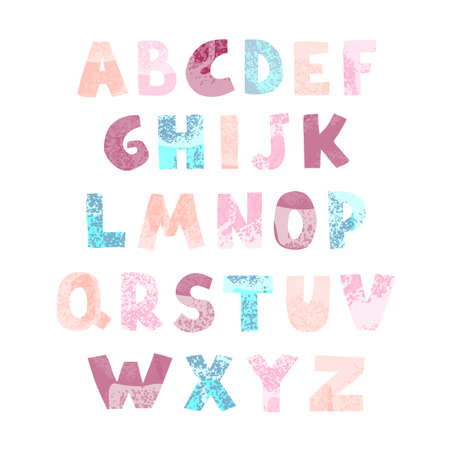 Vector cute graphic colorful alphabet for kids. Can be used as elemets for your design for greeting cards, nursery, poster, card, birthday party, packaging paper design, baby t-shirts printsのイラスト素材