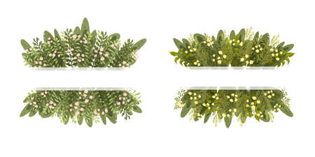 Vector floral template with plant nd flowers. Hand draw frame. Can be used for invitation, greeting card, poster, bannerの写真素材