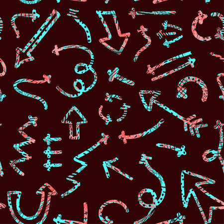 Seamless pattern with colorful abstract illustrations of hand drawn arrows and direction pointers on whiteのイラスト素材