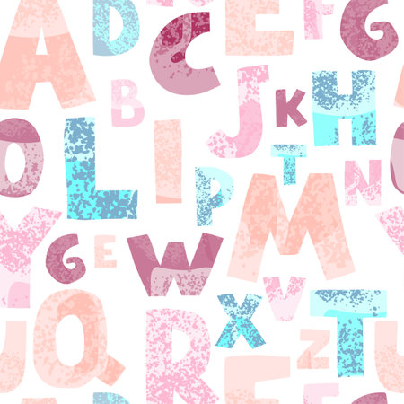 Seamless background with colorful letters on whiteのイラスト素材