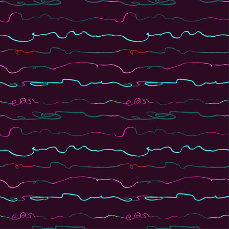 Seamless pattern with hand drawn abstract horisontal lines, doodlesのイラスト素材
