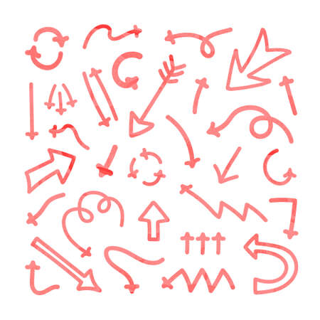 Colorful abstract set with hand drawn arrows and direction pointersのイラスト素材